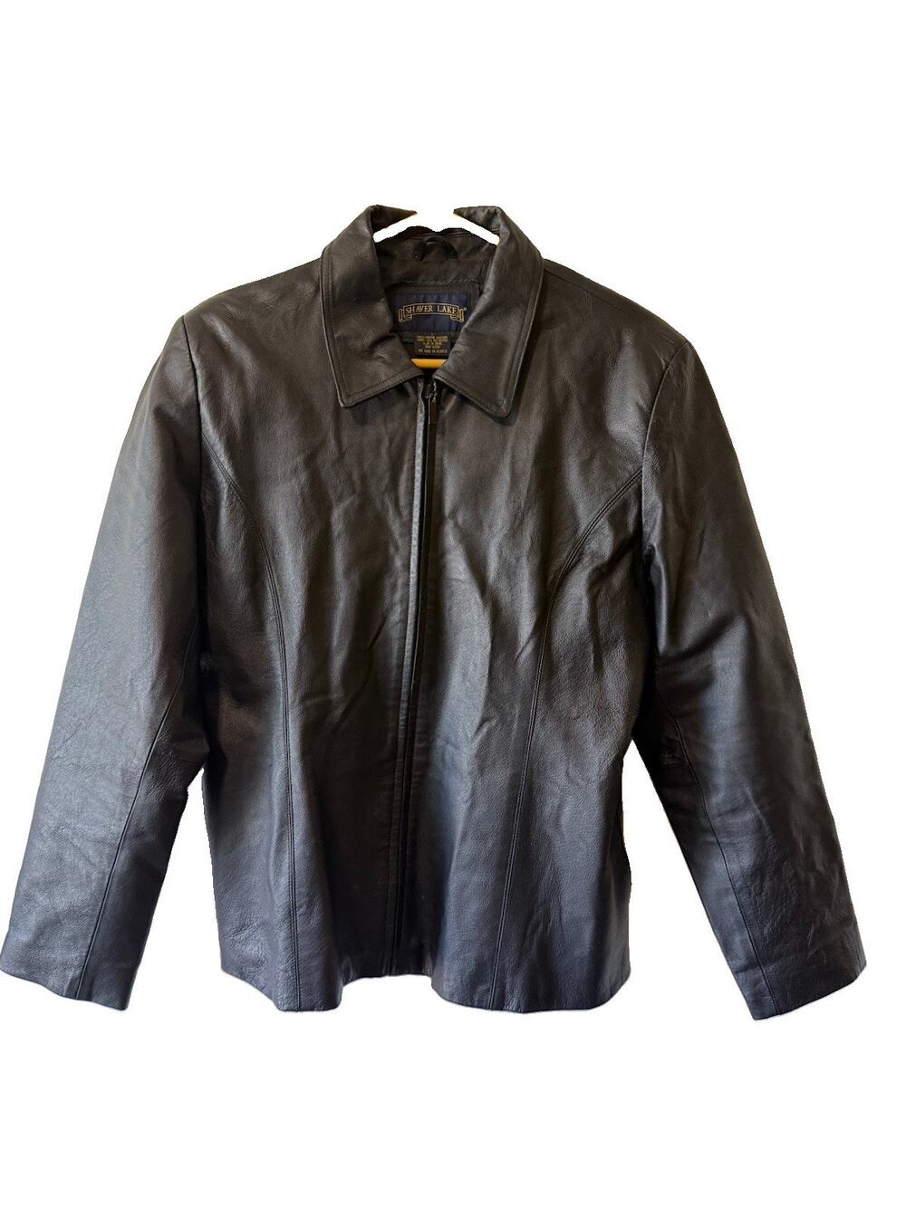 Vintage Shaver Lake Black Leather Jacket Womens Size L 90s Y2K Casual Zip Up